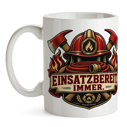 Stolze Tasse für Feuerwehrleute mit Helm und Äxten|p:2016802|h:efada884eaf3422e58d668a96bd8f102