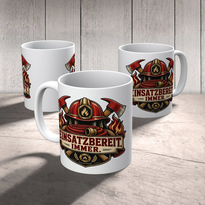 Stolze Tasse für Feuerwehrleute mit Helm und Äxten|p:2016802|h:79278a7bfab8d9abc3667f1076ccd188