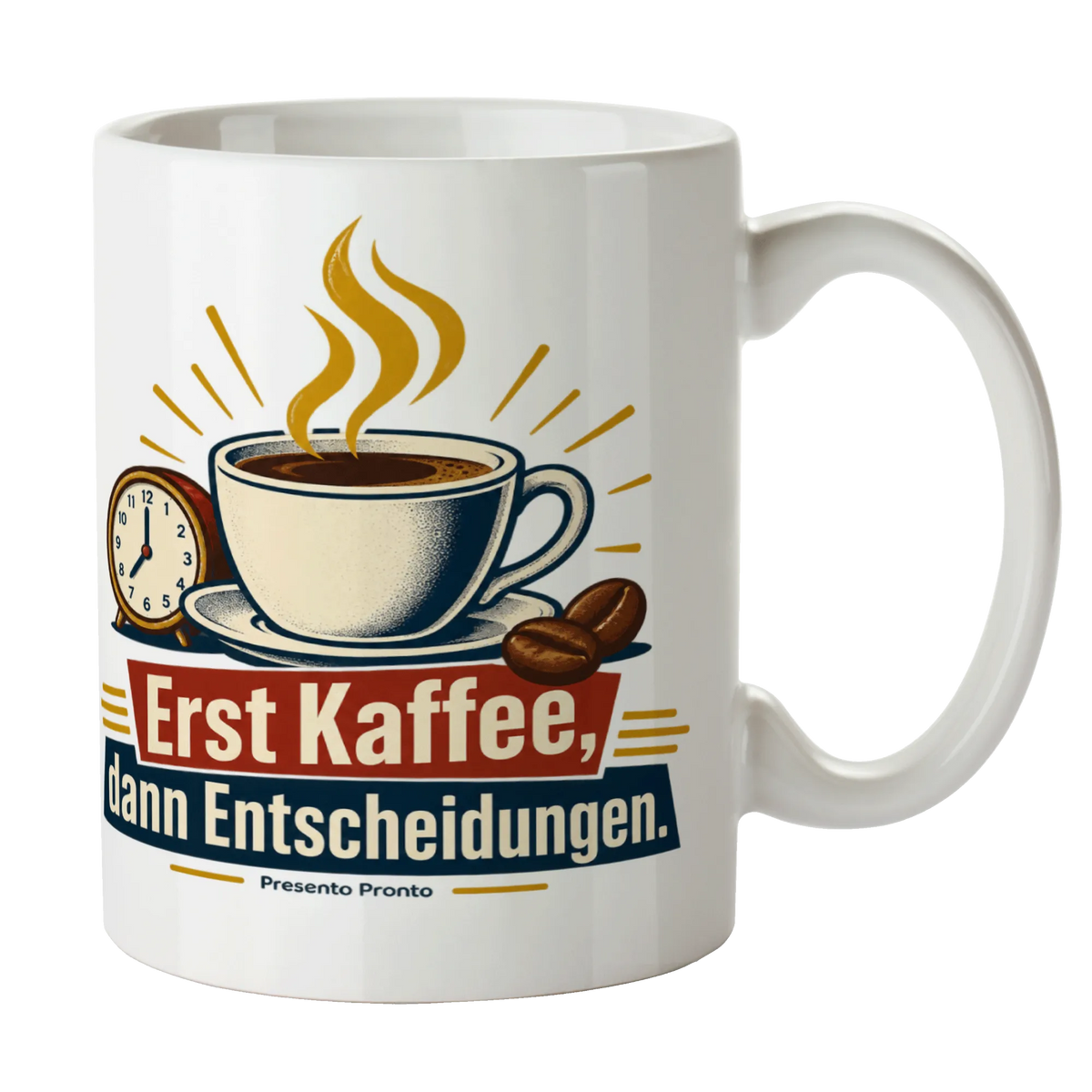 Lustige Kaffeetasse fürs Büro mit Kaffee und Bürouhr|p:2016830|h:cc07a7a5a0983f41326cb857611aa883
