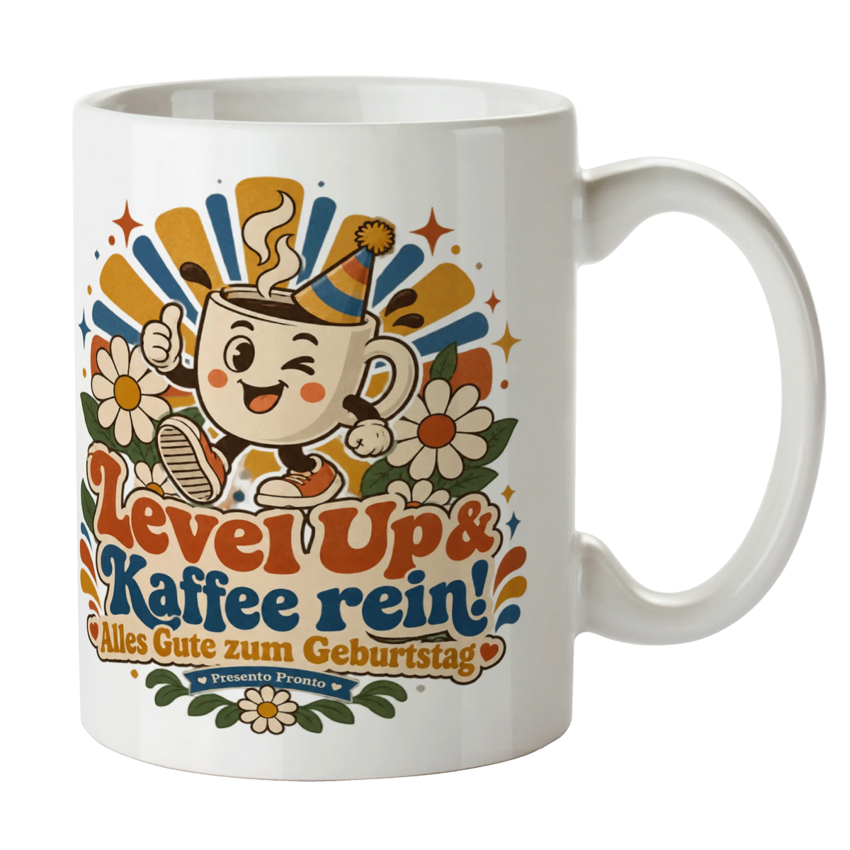 Lustige Tasse zum Geburtstag mit Partyhut und Kaffee|p:2016837|h:d57cb9700868bf40d5850f64b3e51cfa