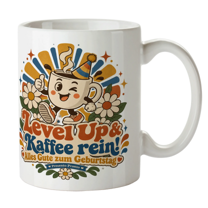 Lustige Tasse zum Geburtstag mit Partyhut und Kaffee|p:2016837|h:d57cb9700868bf40d5850f64b3e51cfa