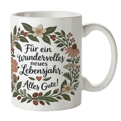 Achtsame Tasse zum Geburtstag mit Blumenkranz|p:2016842|h:736e77ff7b1a90c25a728d7eeb2327c9