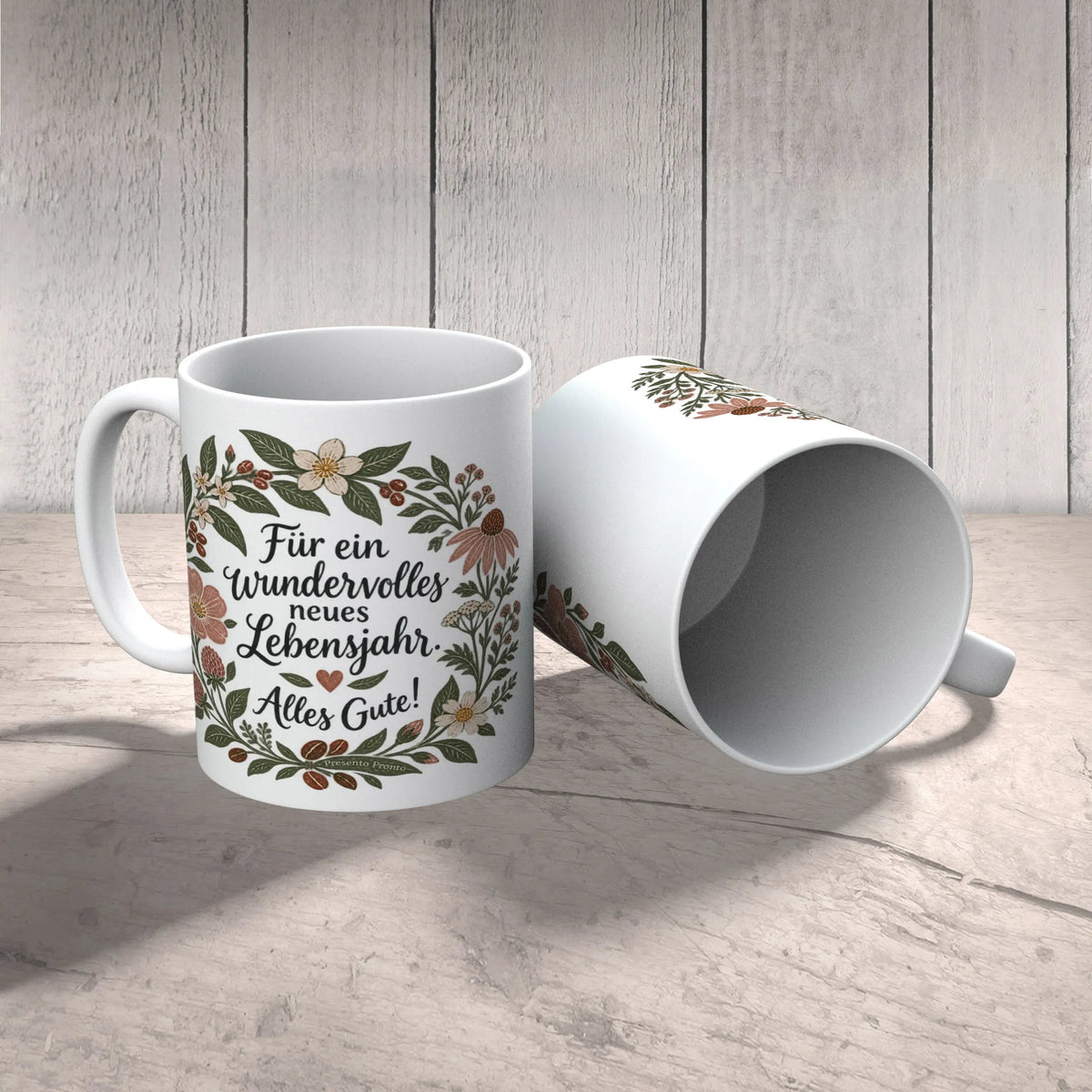 Achtsame Tasse zum Geburtstag mit Blumenkranz|p:2016842|h:55f29381db906ec7db478fe6f247f003