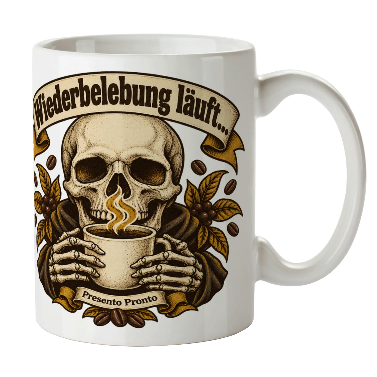 Lustige Tasse mit Totenkopf für Morgenmuffel|p:2016850|h:f68b90b5dc6afea2043da94f20b5bb1c