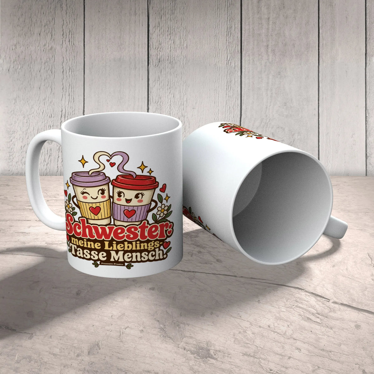 Lustige Tasse für die Schwester mit Kaffeebechern|p:2016861|h:432326e6eaa73965f37749e4e483ba95