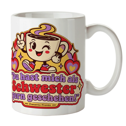 Lustige Tasse für Schwester mit Kaffeebecher Friedenszeichen|p:2016874|h:338aa9ebf46872499bfdeff92eefbf26