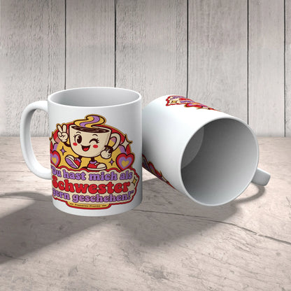Lustige Tasse für Schwester mit Kaffeebecher Friedenszeichen|p:2016874|h:9d0a47da9ff4860fdd8b618dec67c7de