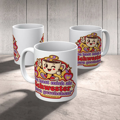 Lustige Tasse für Schwester mit Kaffeebecher Friedenszeichen|p:2016874|h:b976fd2634e0334ba042c9c722629900
