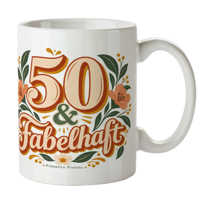 Elegante Tasse zum 50. Geburtstag mit Zahl 50 und Blumen|p:2016897|h:2303f90fe8b1cc87dac7dfa7d6cd8d31