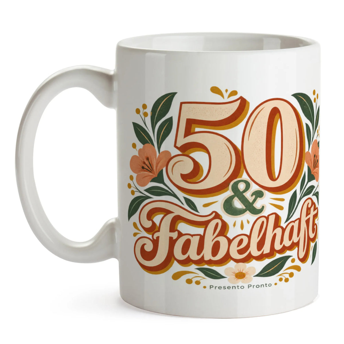 Elegante Tasse zum 50. Geburtstag mit Zahl 50 und Blumen|p:2016897|h:1879fa359721e636e9182a5ad78f45b7