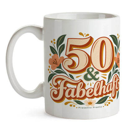 Elegante Tasse zum 50. Geburtstag mit Zahl 50 und Blumen|p:2016897|h:1879fa359721e636e9182a5ad78f45b7
