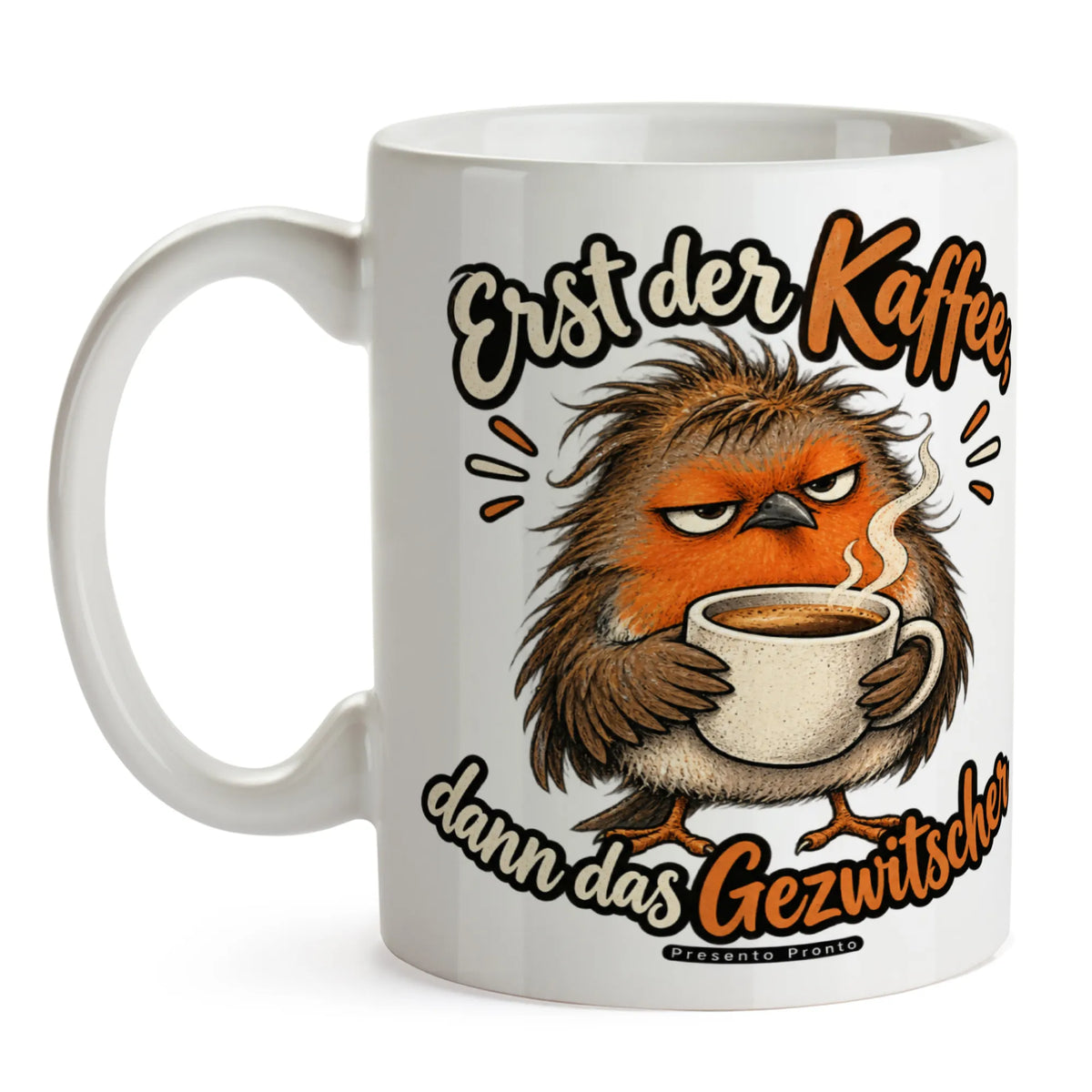 Lustige Tasse mit Vogel für Morgenmuffel grummiges Rotkehlchen|p:2016914|h:90e1601712656b07a78dadda46bd99af
