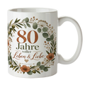 Elegante Tasse zum 80. Geburtstag mit Blumenkranz