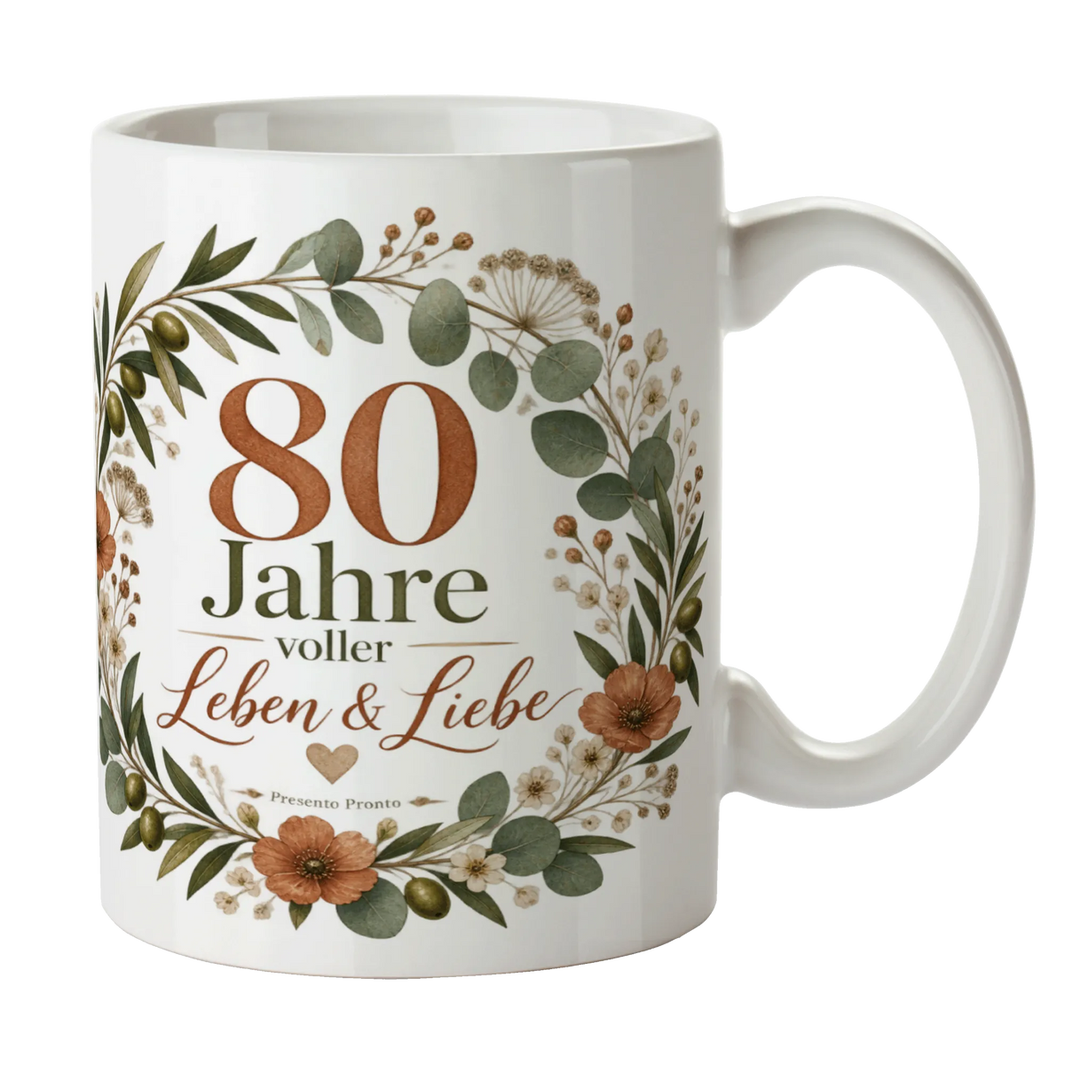 Elegante Tasse zum 80. Geburtstag mit Blumenkranz