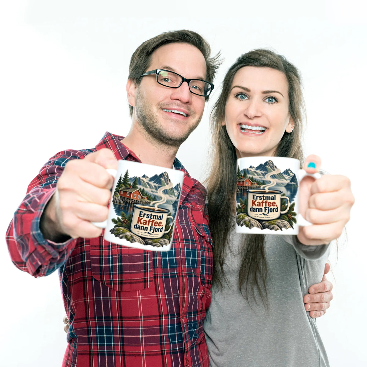 Lustige Tasse für Norwegen-Fans mit roter Hütte am Fjord