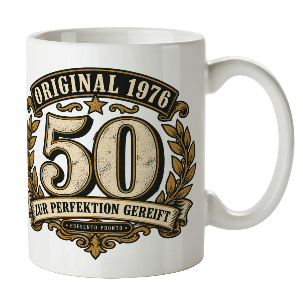 Nostalgische Tasse zum 50. Geburtstag für Männer mit Lorbeeremblem|p:2016930|h:4e4660357ae53b856b984ea85398e792