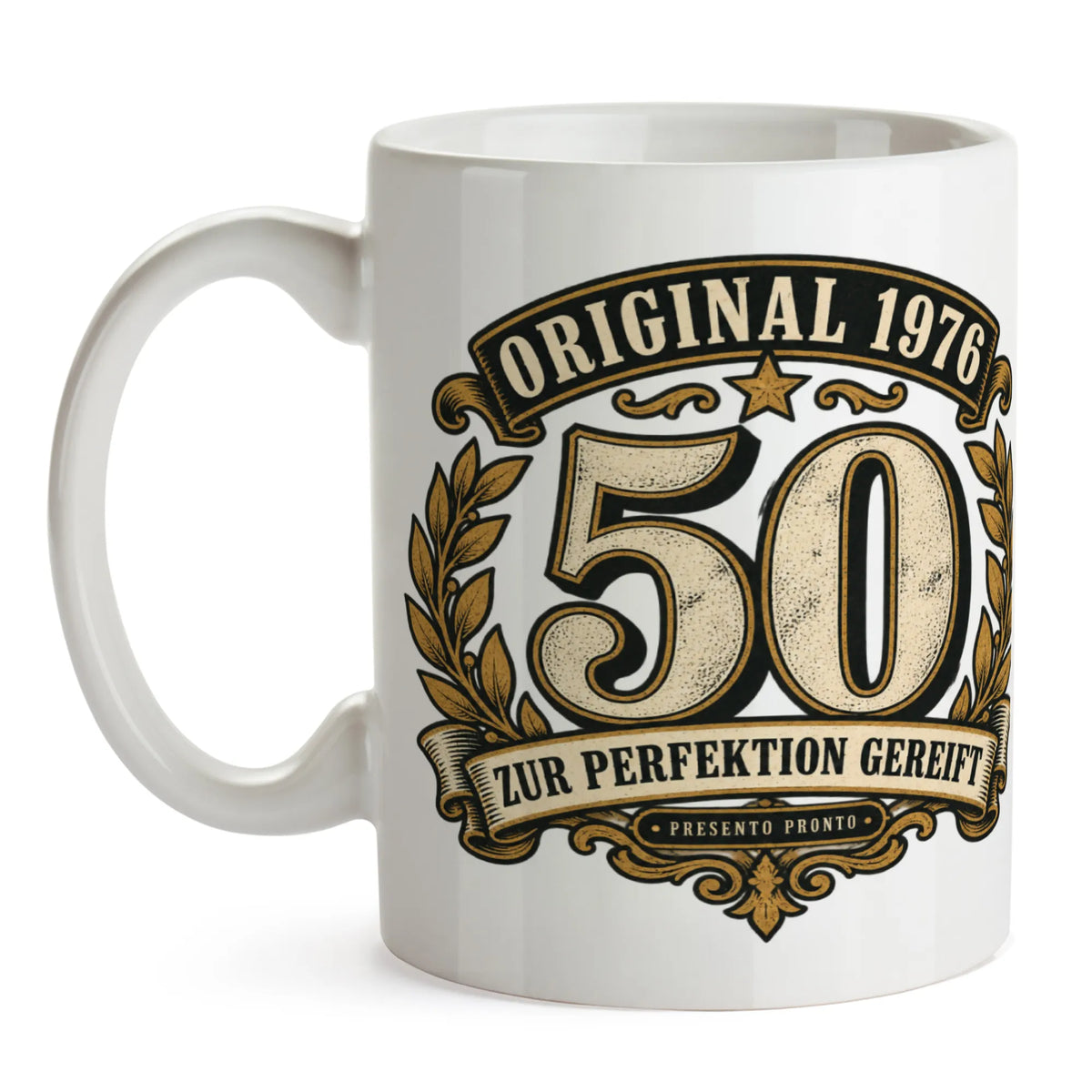 Nostalgische Tasse zum 50. Geburtstag für Männer mit Lorbeeremblem|p:2016930|h:fffbac906de0b430cbeaa1228aac4f29