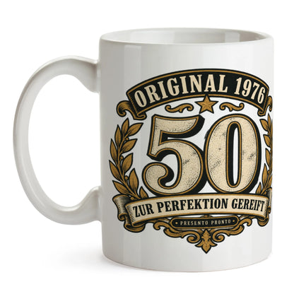 Nostalgische Tasse zum 50. Geburtstag für Männer mit Lorbeeremblem|p:2016930|h:fffbac906de0b430cbeaa1228aac4f29
