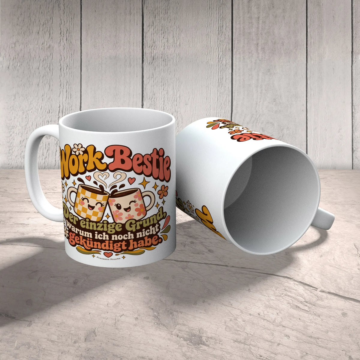 Lustige Tasse für die Work Bestie mit anstoßenden Kaffeebechern|p:2016951|h:3ccfbd713e762d9f6478819b30c58034
