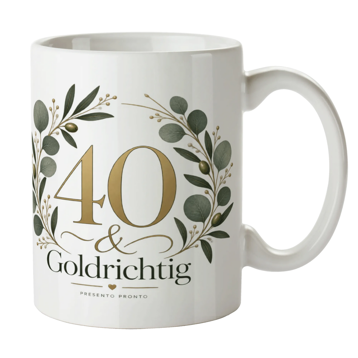 Elegante Tasse zum 40. Geburtstag mit Eukalyptuskranz|p:2016960|h:8c134397eb9e37d44132310ca77680e4