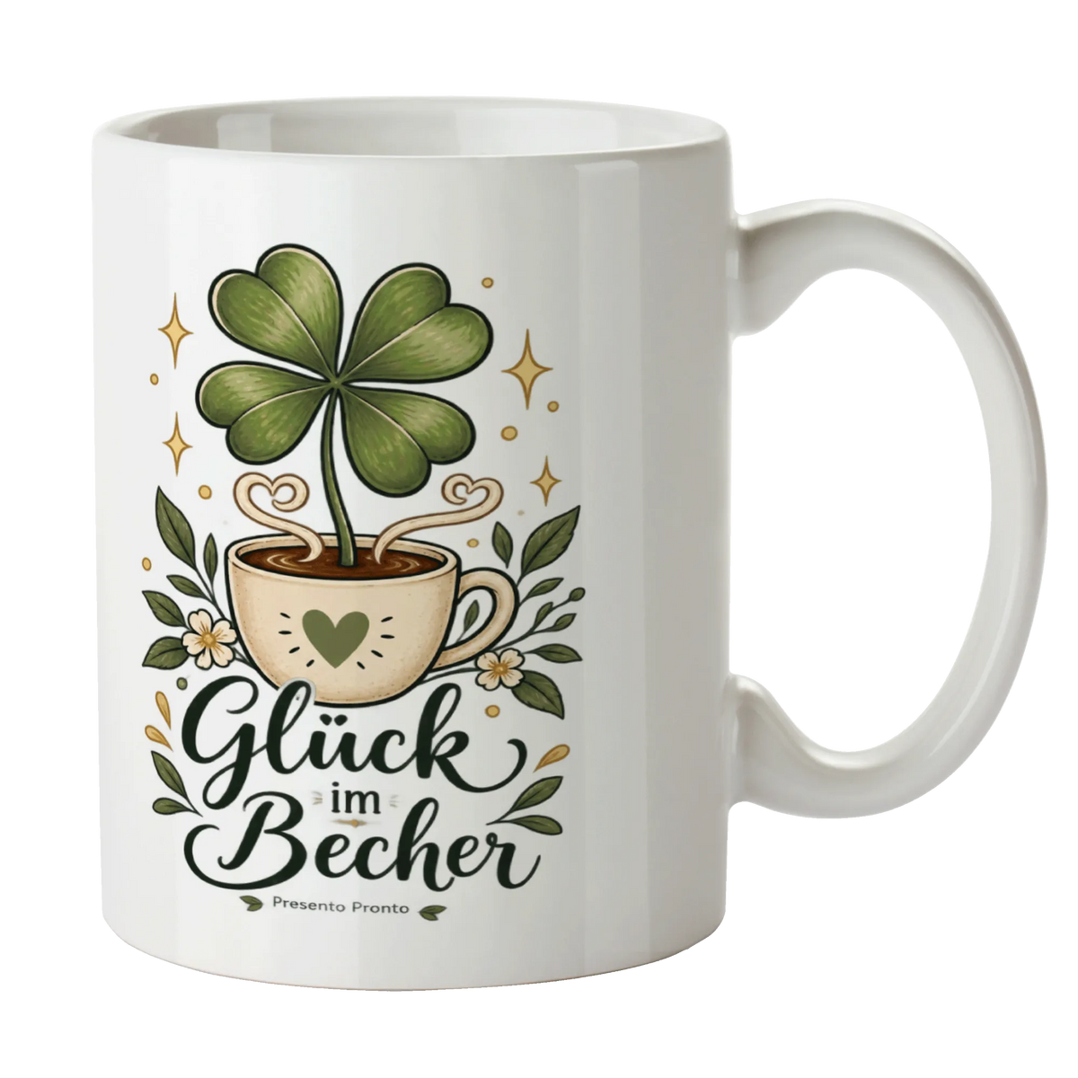 Optimistische Tasse für Glück mit Kleeblatt