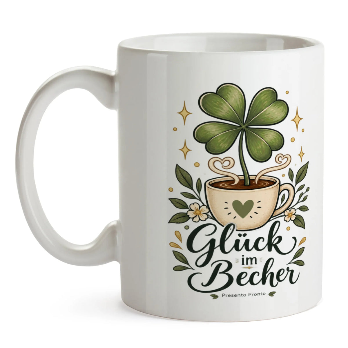 Optimistische Tasse für Glück mit Kleeblatt