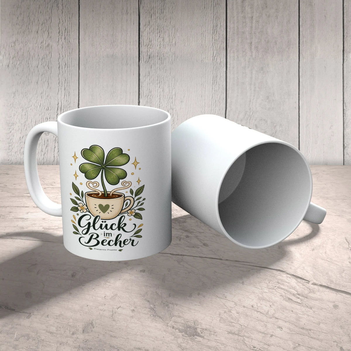 Optimistische Tasse für Glück mit Kleeblatt
