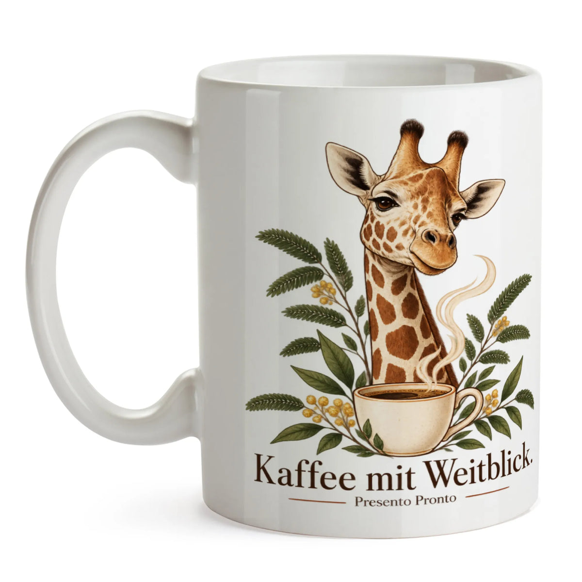 Elegante Giraffentasse für Kaffeefans mit Akazienblättern|p:2016970|h:edc4c1745436d753c6082870facb43fd