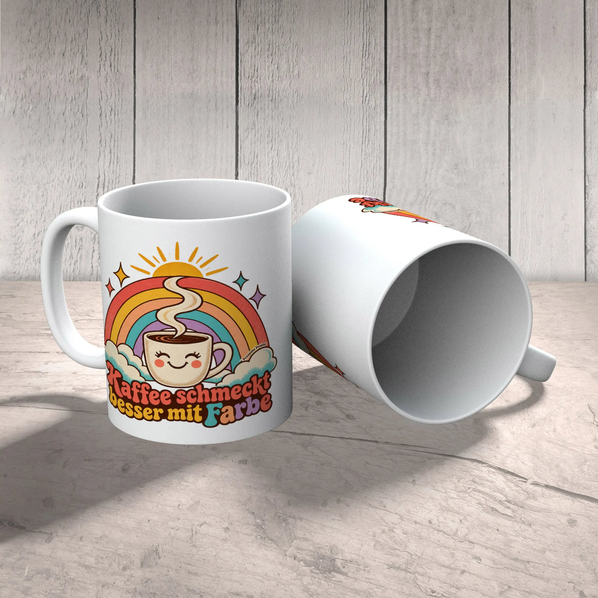 Fröhliche Tasse mit Regenbogen für Kaffeeliebhaber|p:2016977|h:7898838e174251d334451794160b87fd