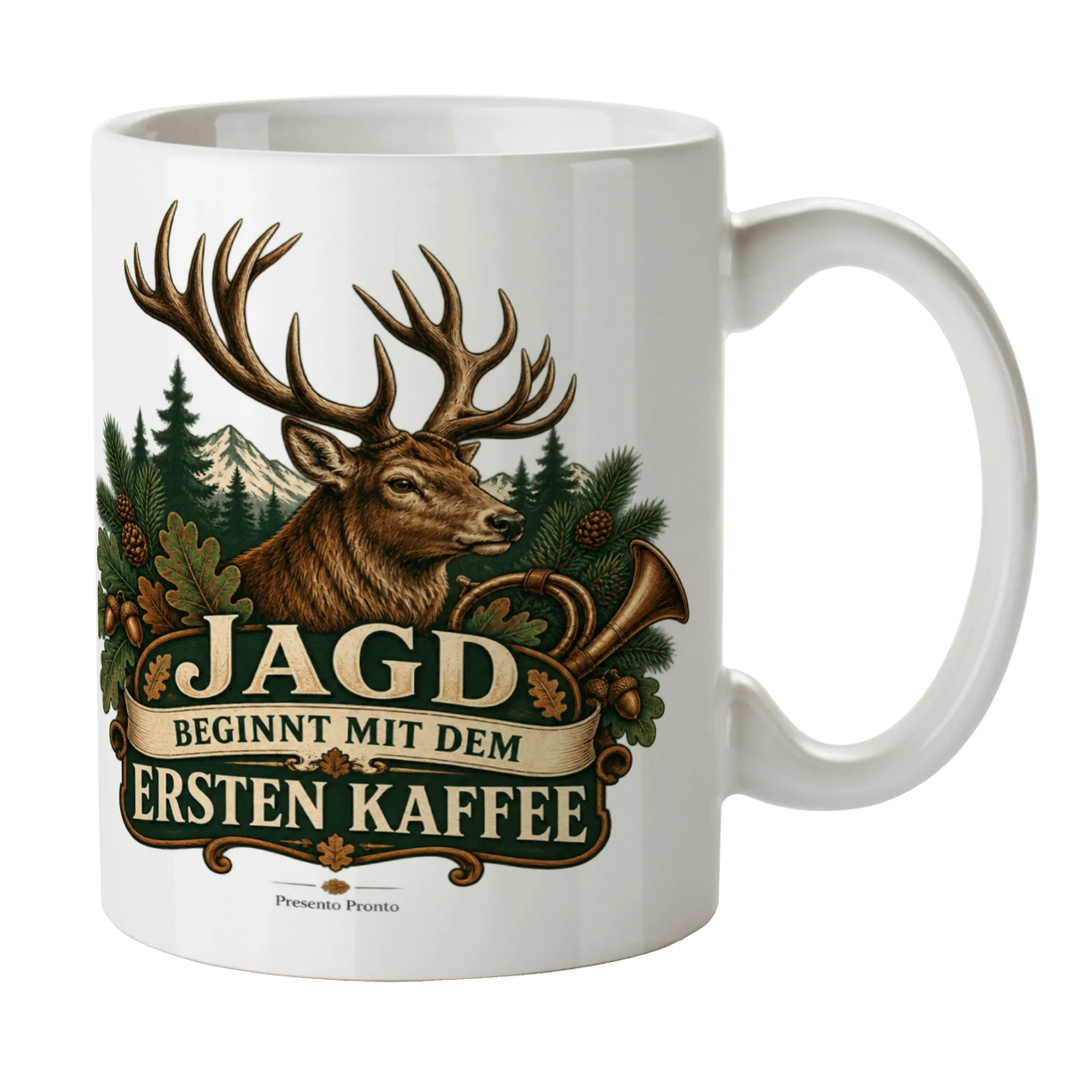 Rustikale Tasse für Jäger mit Hirschkopf und Jagdhorn|p:2016984|h:18eae1fed4514323665d2f13f846fa18