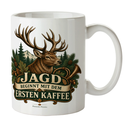 Rustikale Tasse für Jäger mit Hirschkopf und Jagdhorn|p:2016984|h:18eae1fed4514323665d2f13f846fa18