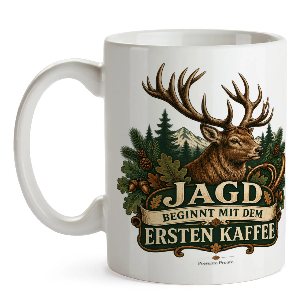 Rustikale Tasse für Jäger mit Hirschkopf und Jagdhorn|p:2016984|h:527d0bdd2b41d570f3997bd34093c18b