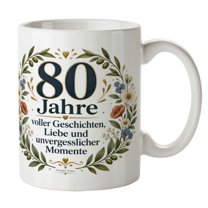 Elegante Tasse zum 80. Geburtstag mit Wildblumen|p:2016986|h:6b680d12786e3809e59958f1d33c8f60