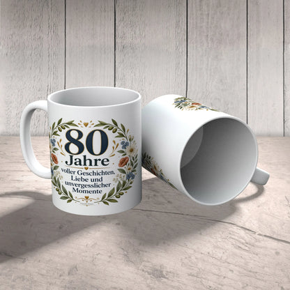 Elegante Tasse zum 80. Geburtstag mit Wildblumen|p:2016986|h:8a548d74d715b4f1830e6a9476b73b98