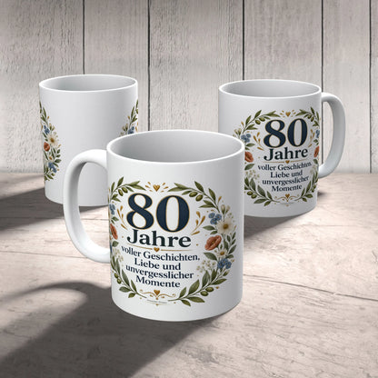 Elegante Tasse zum 80. Geburtstag mit Wildblumen|p:2016986|h:e21e7f620e2c8668622eb9558e64c8be