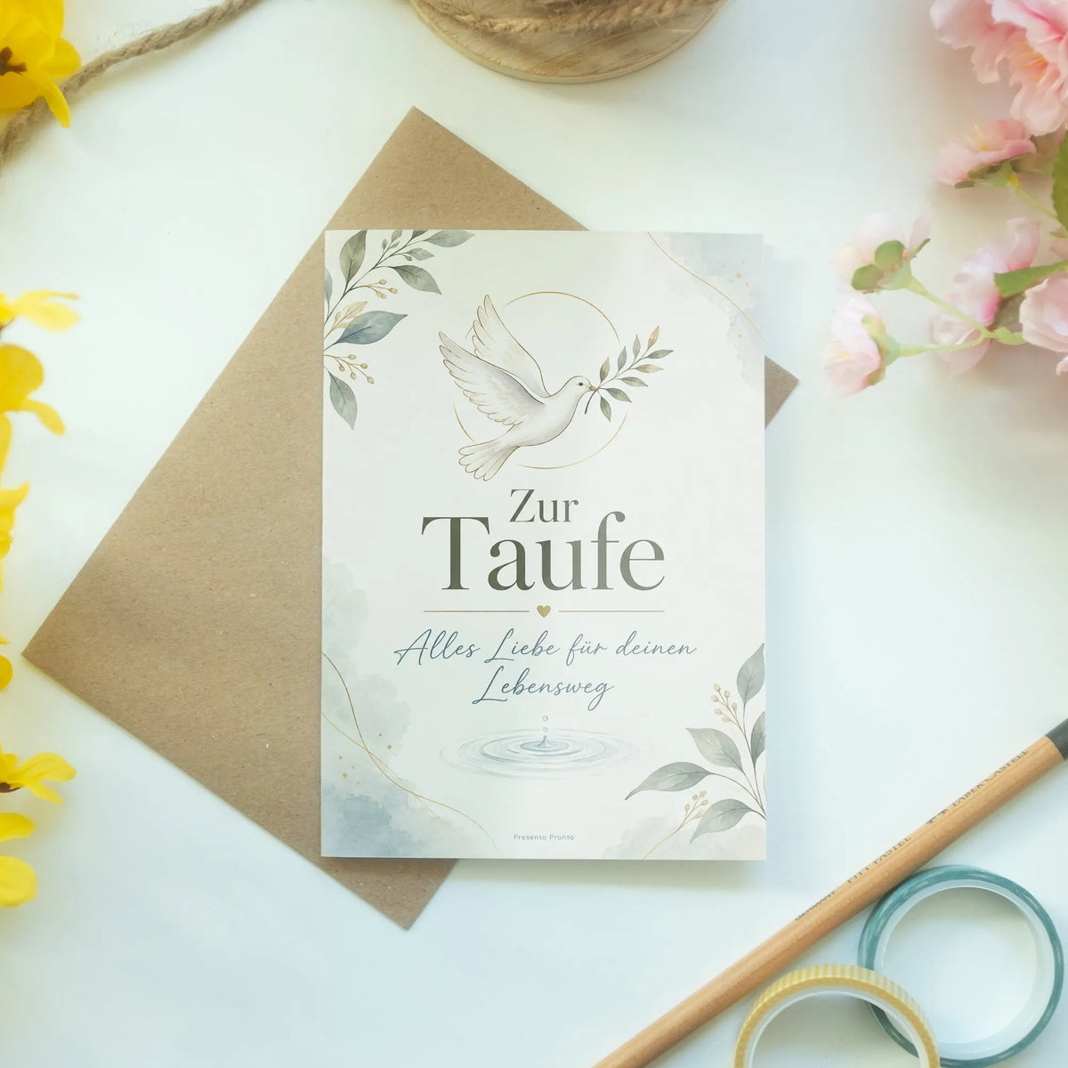 Elegante Glückwunschkarte zur Taufe mit Taube