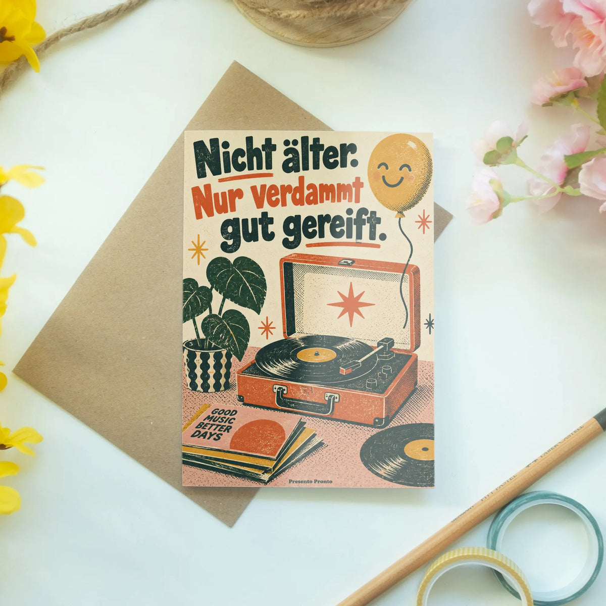 Lustige Glückwunschkarte zum Geburtstag mit Plattenspieler