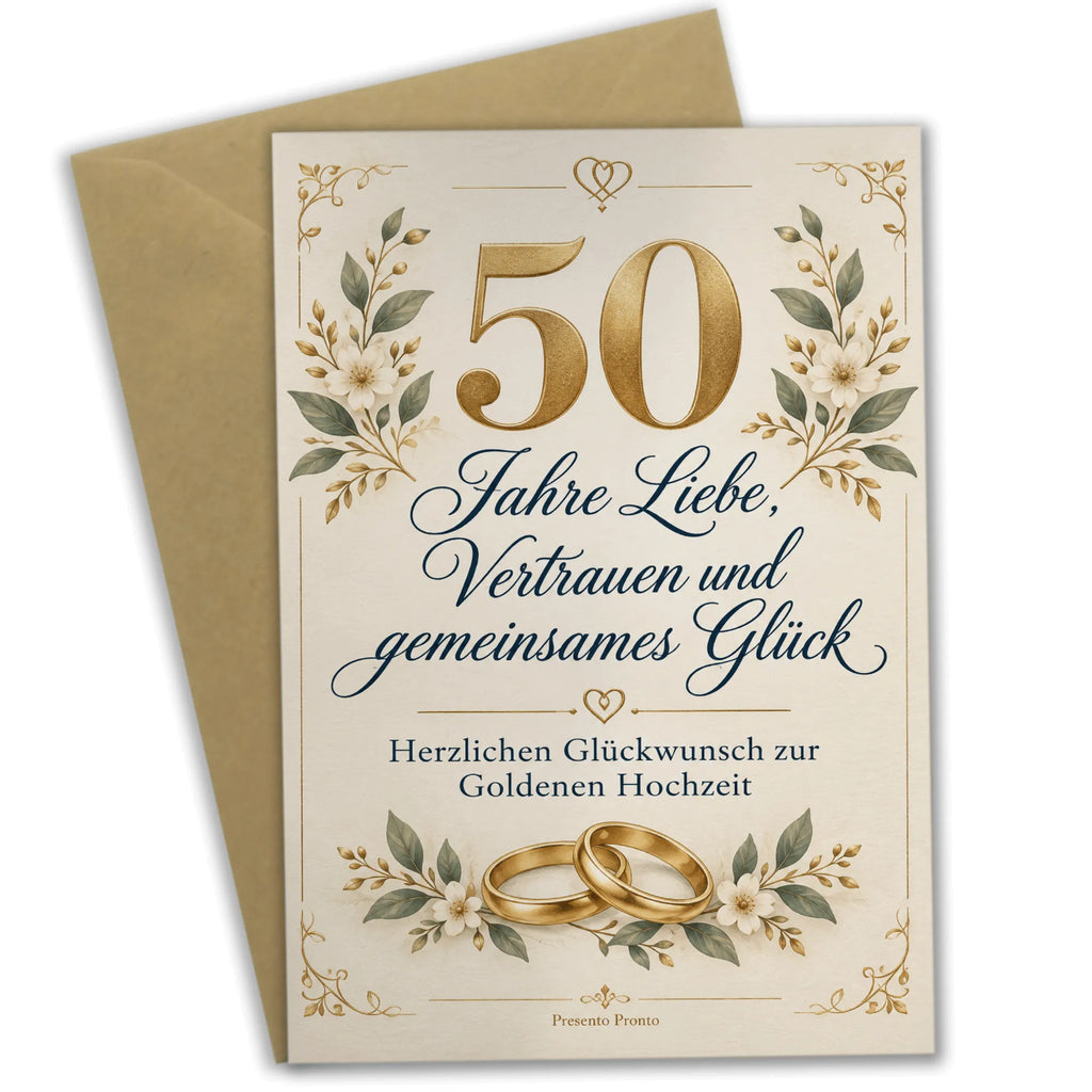 Elegante Glückwunschkarte zur Goldenen Hochzeit mit goldener 50|p:2017039|h:6e82209041fbefb408defb1bc94a4b91