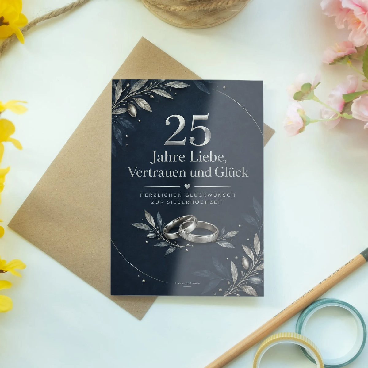 Elegante Glückwunschkarte zur Silberhochzeit mit Eheringen