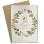 Elegante Glückwunschkarte zur Goldenen Hochzeit mit Ginkgokranz|p:2017050|h:7a7f0e0215b9afbc615339d8996d8aaa