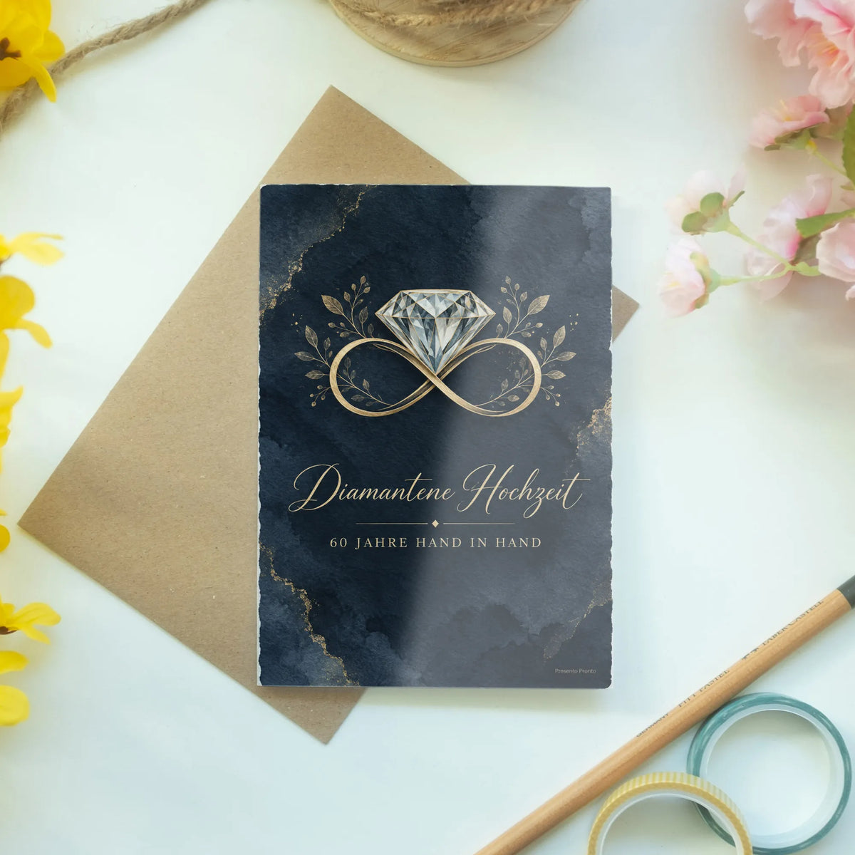 Elegante Glückwunschkarte zur diamantenen Hochzeit mit Diamant