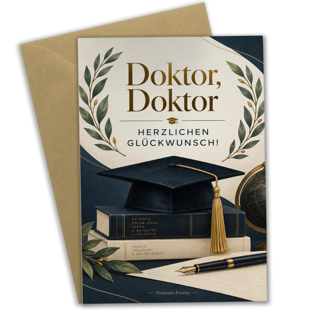 Elegante Glückwunschkarte zum Doktortitel mit Doktorhut