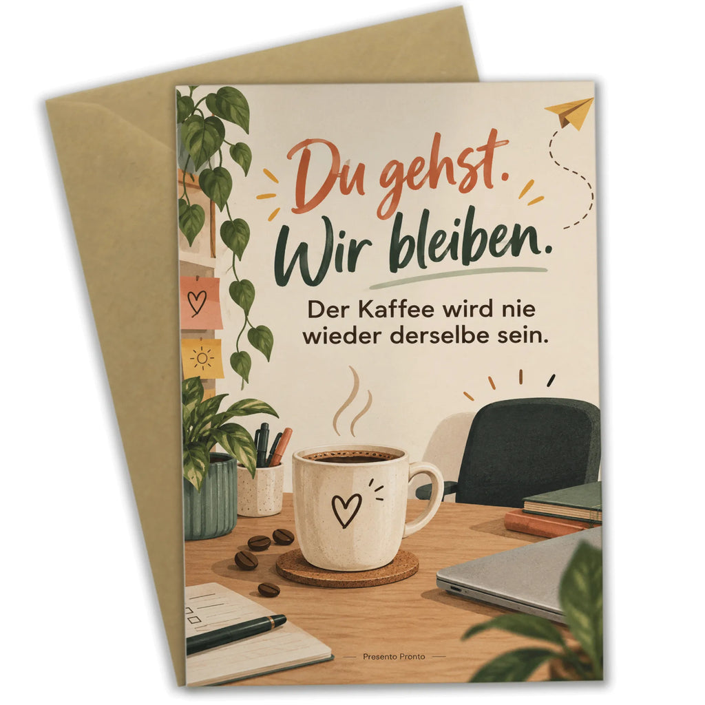 Lustige Grußkarte zum Abschied für Kollegen mit Kaffeetasse|p:2017082|h:803d298c9f637cd97ba93736b40fcaa1