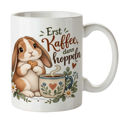 Lustige Hasentasse für Kaffeefans mit Kaninchen und Keks