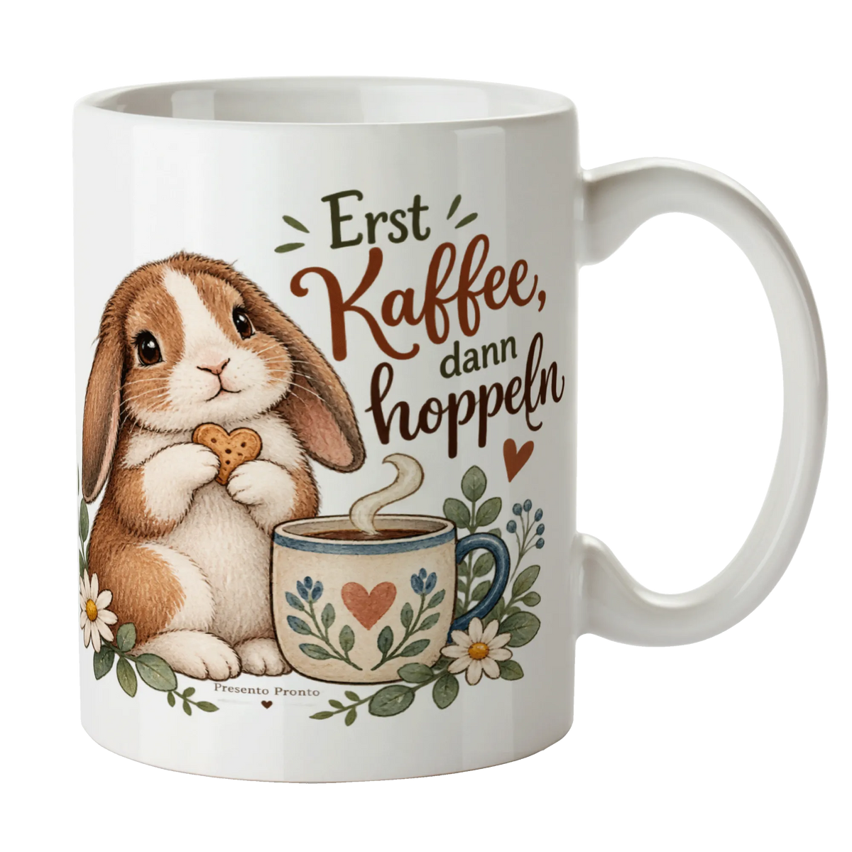 Lustige Hasentasse für Kaffeefans mit Kaninchen und Keks
