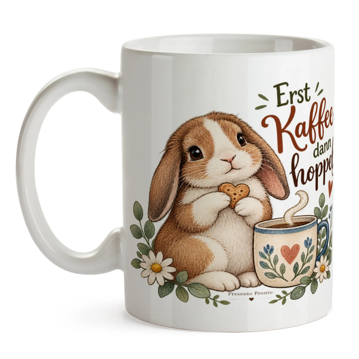 Lustige Hasentasse für Kaffeefans mit Kaninchen und Keks