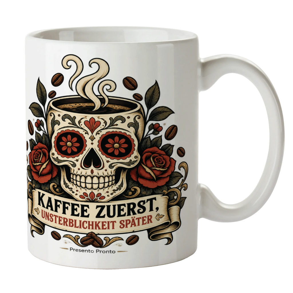 Lustige Totenkopftasse für Kaffeefans mit Zuckerschädel|p:2017116|h:75a7f1074b740027b43d9a93d6c95486