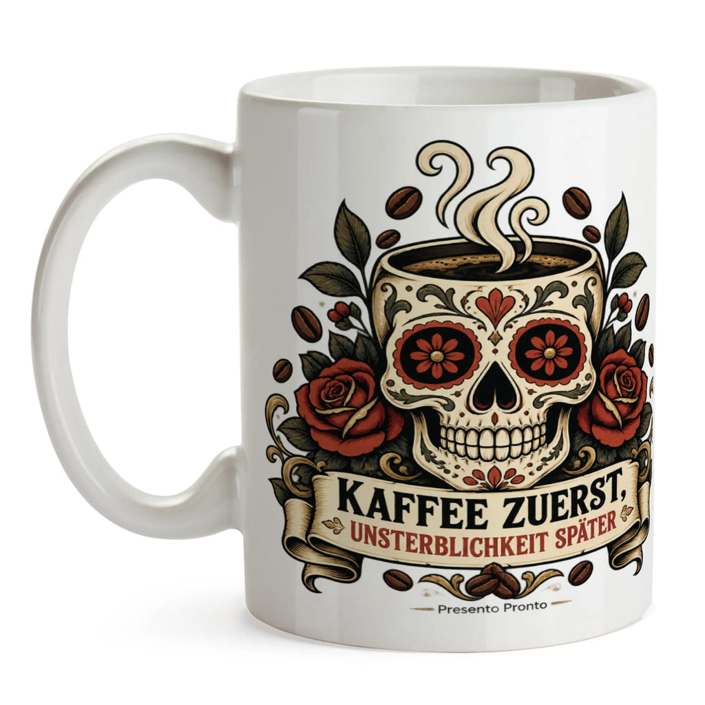 Lustige Totenkopftasse für Kaffeefans mit Zuckerschädel|p:2017116|h:f9411d76bb392c00d0ed057f3e63040b