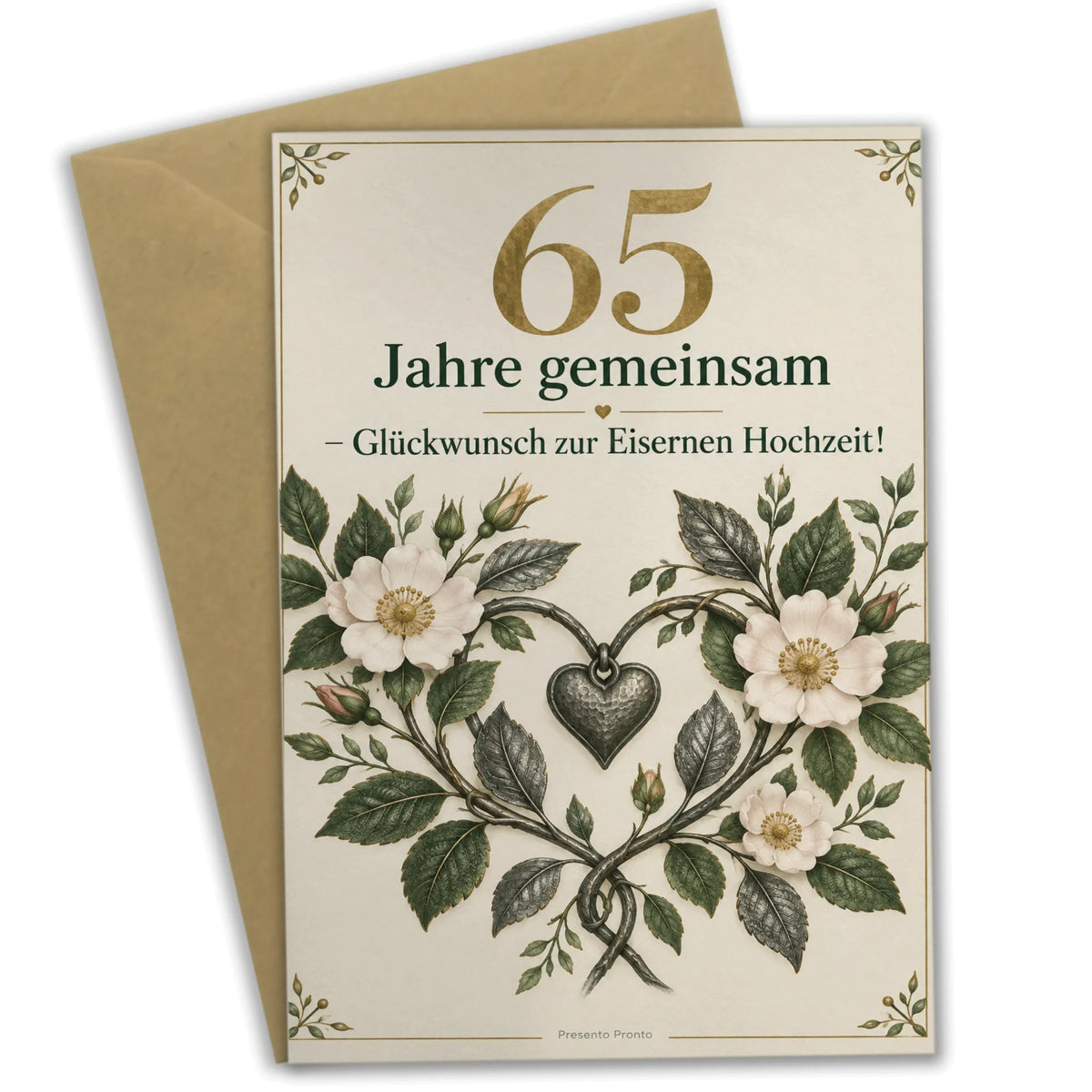Elegante Glückwunschkarte zur Eisernen Hochzeit mit Eisenherz