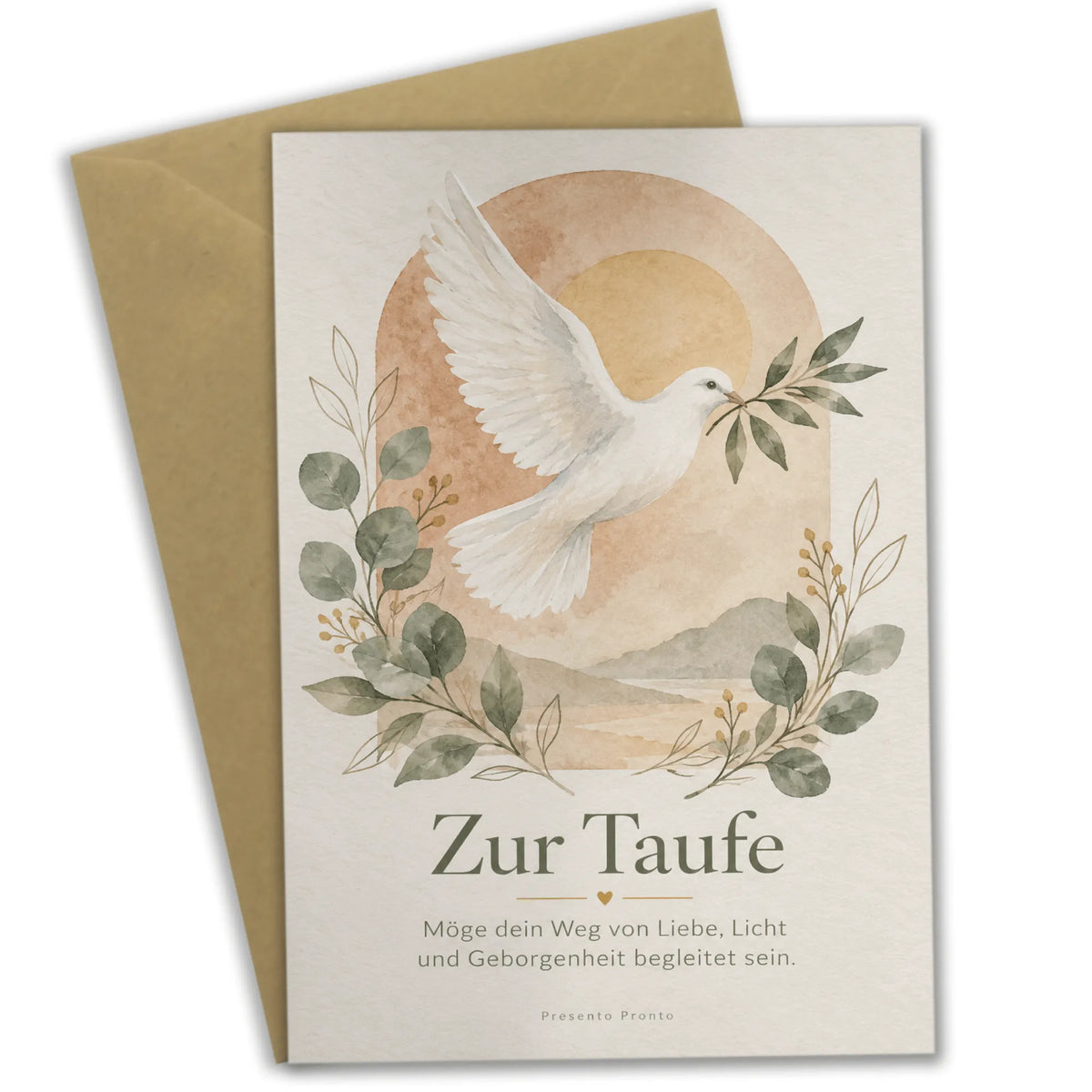 Feierliche Glückwunschkarte zur Taufe mit weißer Taube